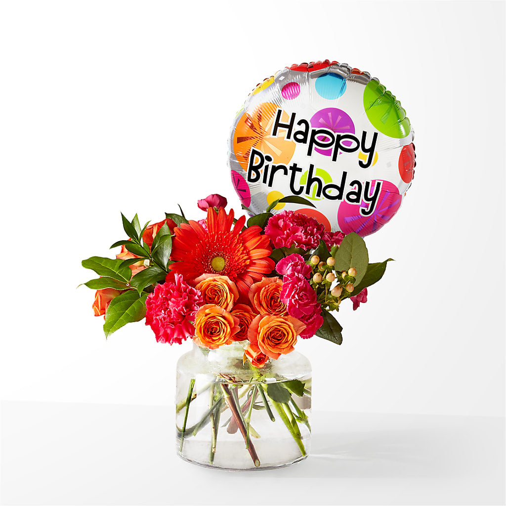 Fiesta Bouquet with Birthday Balloon – Still Blooming, Santa Fe TX