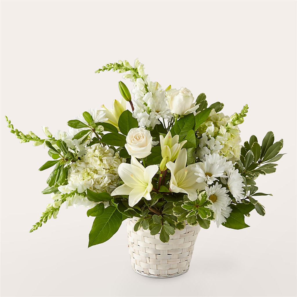 Ivory Elegance Floral Basket – Still Blooming, Santa Fe TX