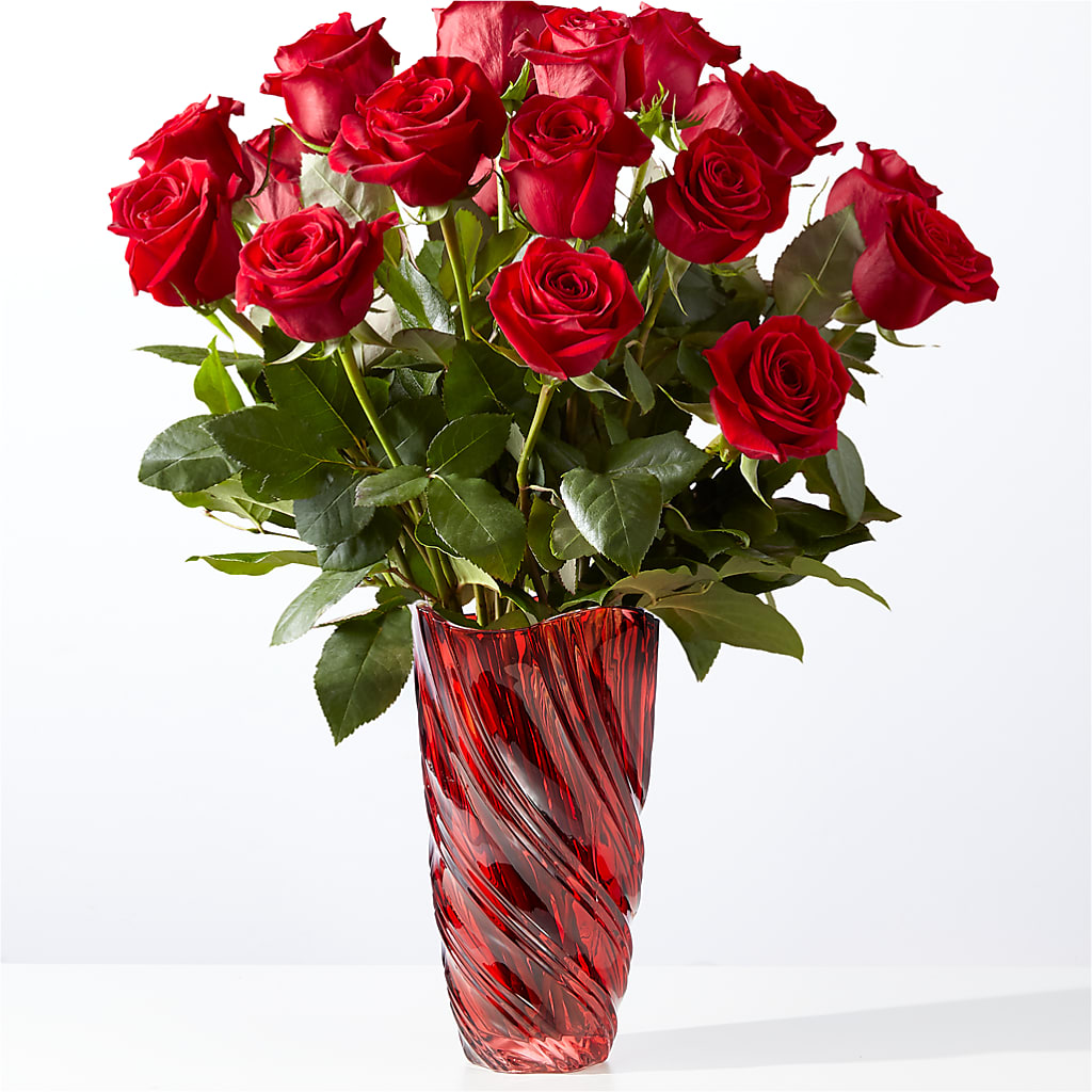 Classic Love Red Rose Bouquet with Luxe Swirl Vase – Still Blooming, Santa Fe TX