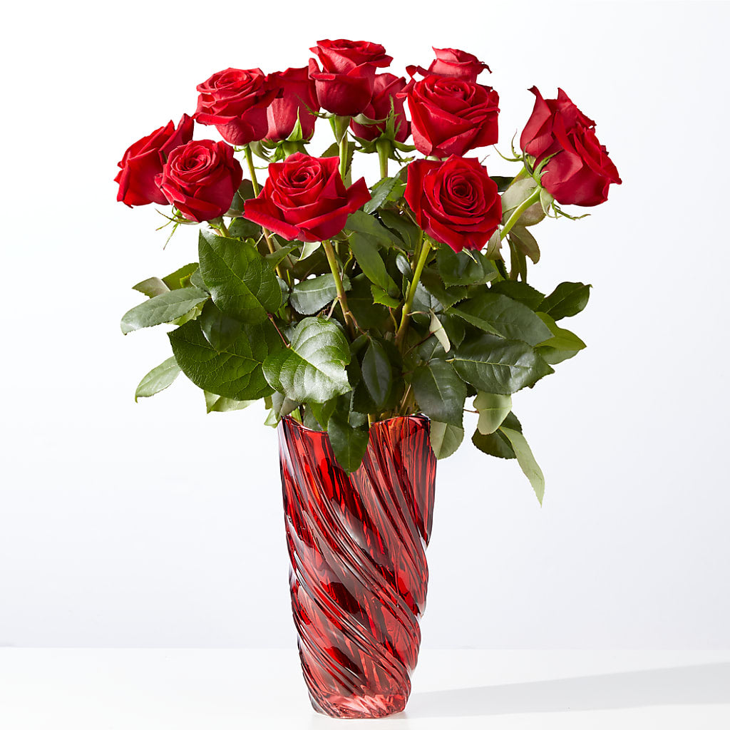 Classic Love Red Rose Bouquet with Luxe Swirl Vase – Still Blooming, Santa Fe TX