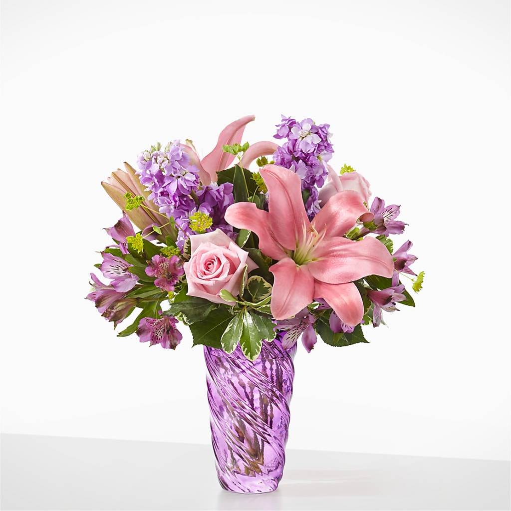 Precious Petals Bouquet with Luxe Swirl Vase – Still Blooming, Santa Fe TX