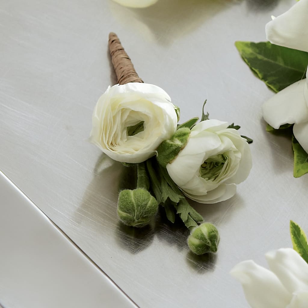 White Ranunculus Boutonniere – Still Blooming, Santa Fe TX