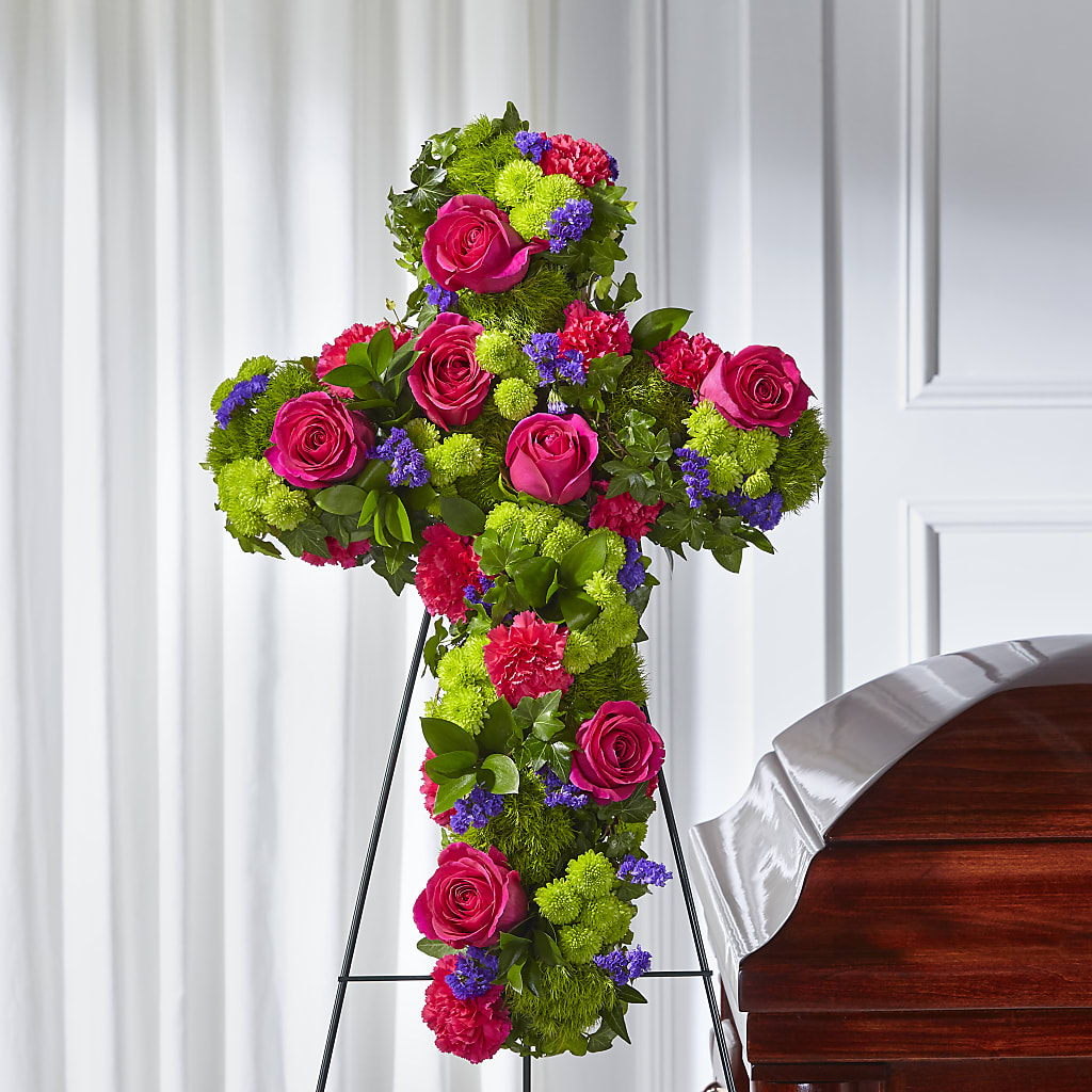 Tribute Rose Floral Cross –  Still Blooming, Santa Fe TX
