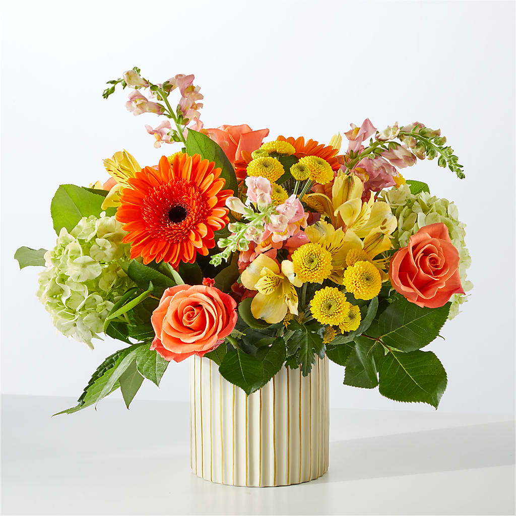Autumn Sunshine Bouquet with Ivory Vase –  Still Blooming, Santa Fe TX
