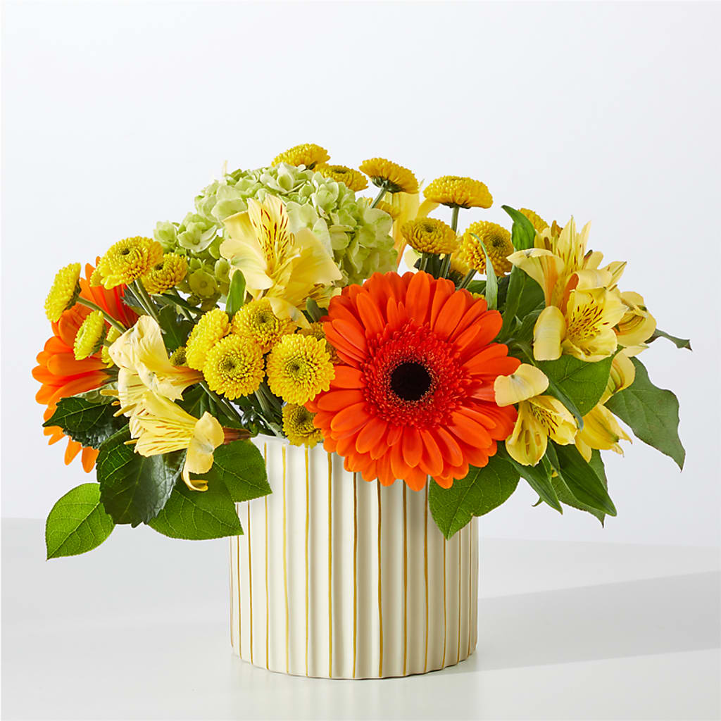 Autumn Sunshine Bouquet with Ivory Vase –  Still Blooming, Santa Fe TX