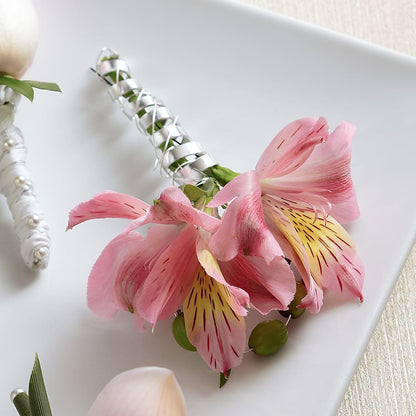 Pink Peruvian Lily Boutonniere –  Still Blooming, Santa Fe TX